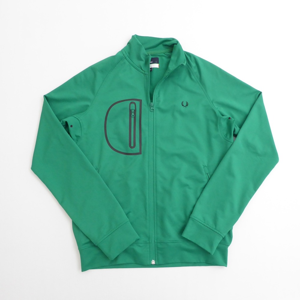 Fred Perry Mens Track Jacket Green Zip Front Mock Neck Small